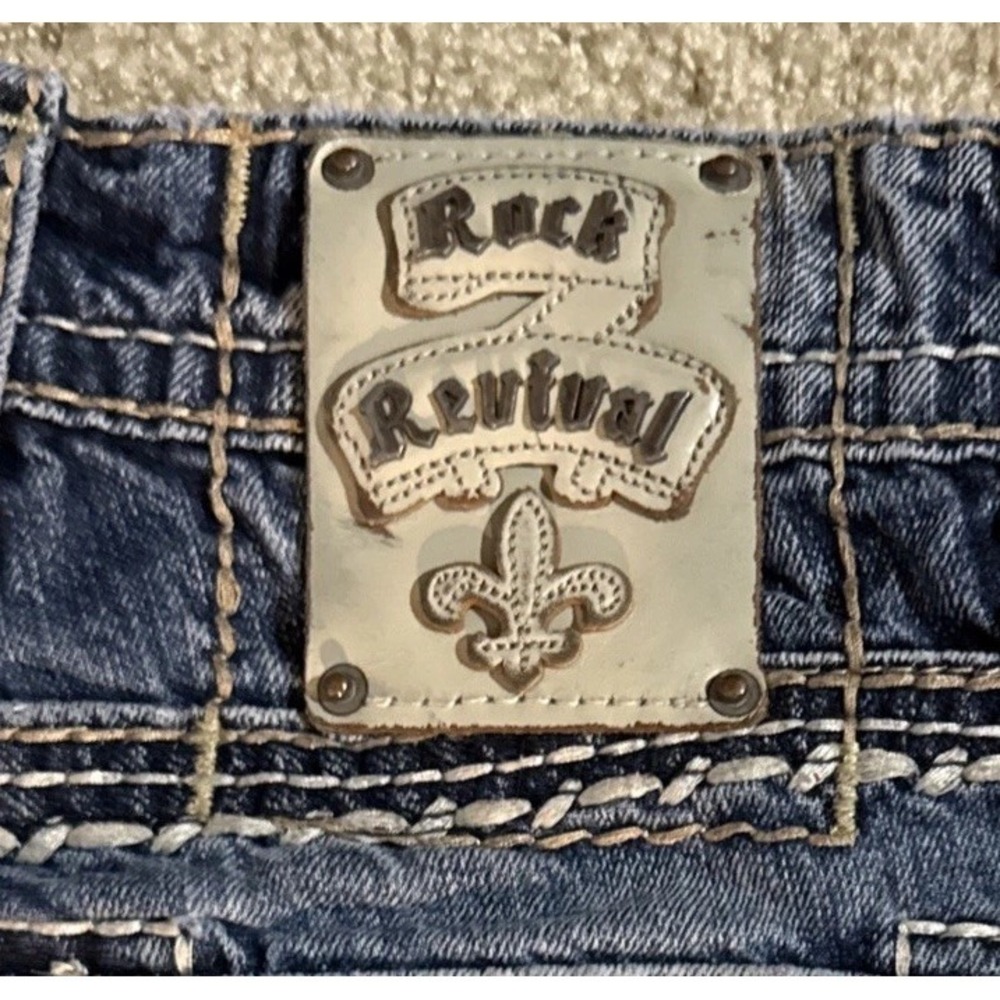 Rock Revival Gary Slim Straight Jeans Men Blue Distressed Flap Pocket Denim 31